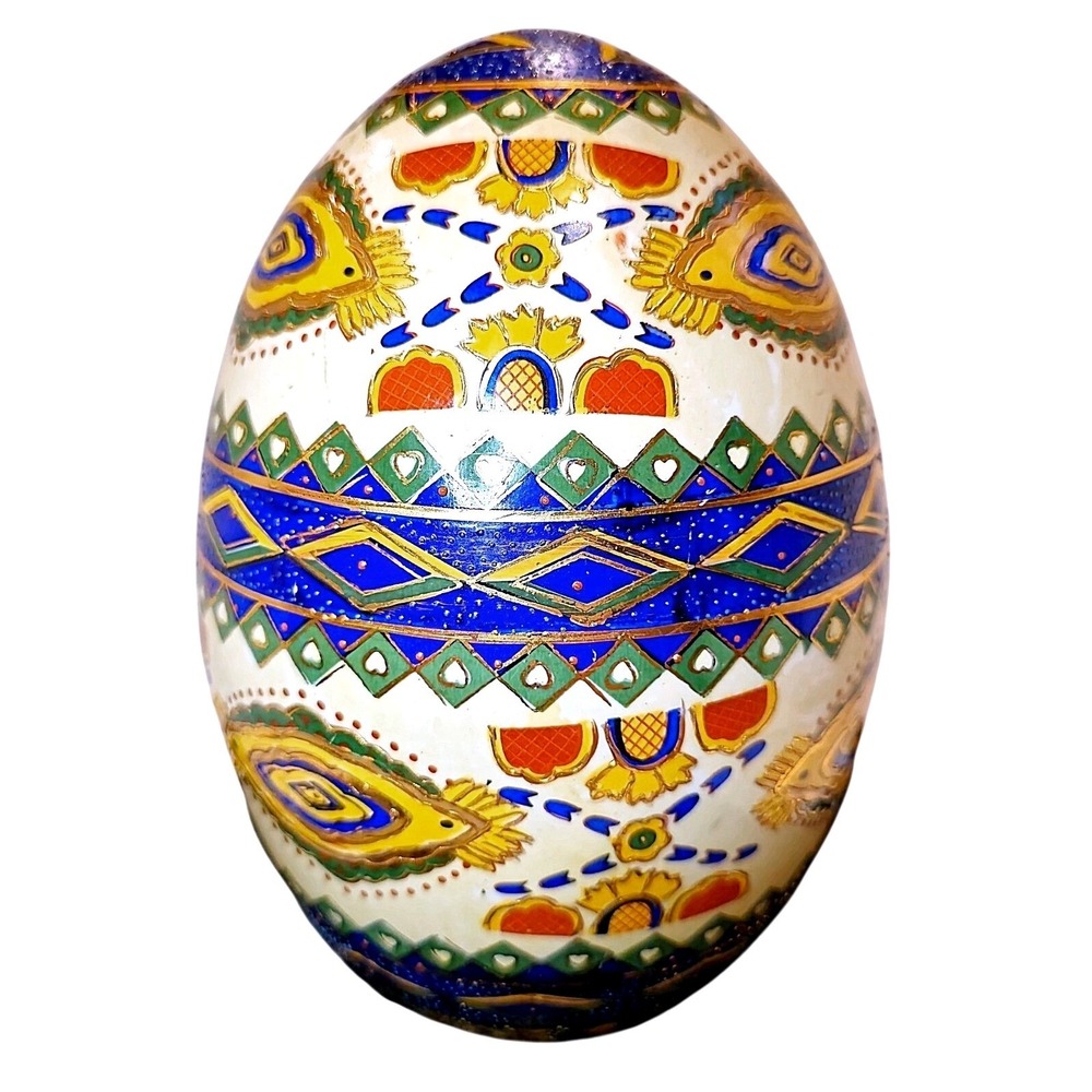 Large Vintage Satsuma Style Porcelain Decorative‎ Egg 9"x6" Hand Painted Moriage